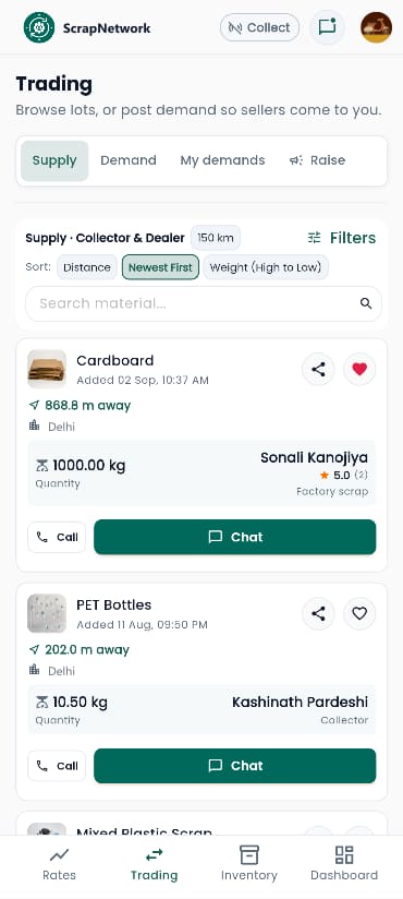 ScrapNetwork nearby trading